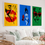 Retro framed art featuring lips and heart-shaped sunglasses - White Framed Poster No Border - Artworksets