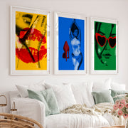 Retro framed art featuring lips and heart-shaped sunglasses - White Framed Poster with White Border - Artworksets
