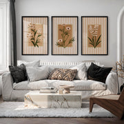 Retro Framed Pictures Featuring Botanical Cream Flowers - Black Framed Poster No Border - Artworksets