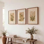 Retro Framed Pictures Featuring Botanical Cream Flowers - Dark Brown Framed Poster No Border - Artworksets