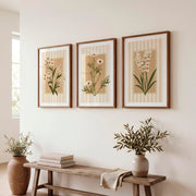 Retro Framed Pictures Featuring Botanical Cream Flowers - Dark Brown Framed Poster with White Border - Artworksets