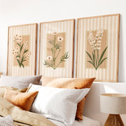 Retro Framed Pictures Featuring Botanical Cream Flowers - Natural Wood Framed Poster No Border - Artworksets