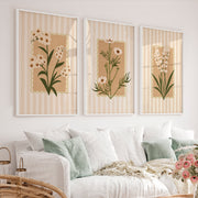 Retro Framed Pictures Featuring Botanical Cream Flowers - White Framed Poster No Border - Artworksets