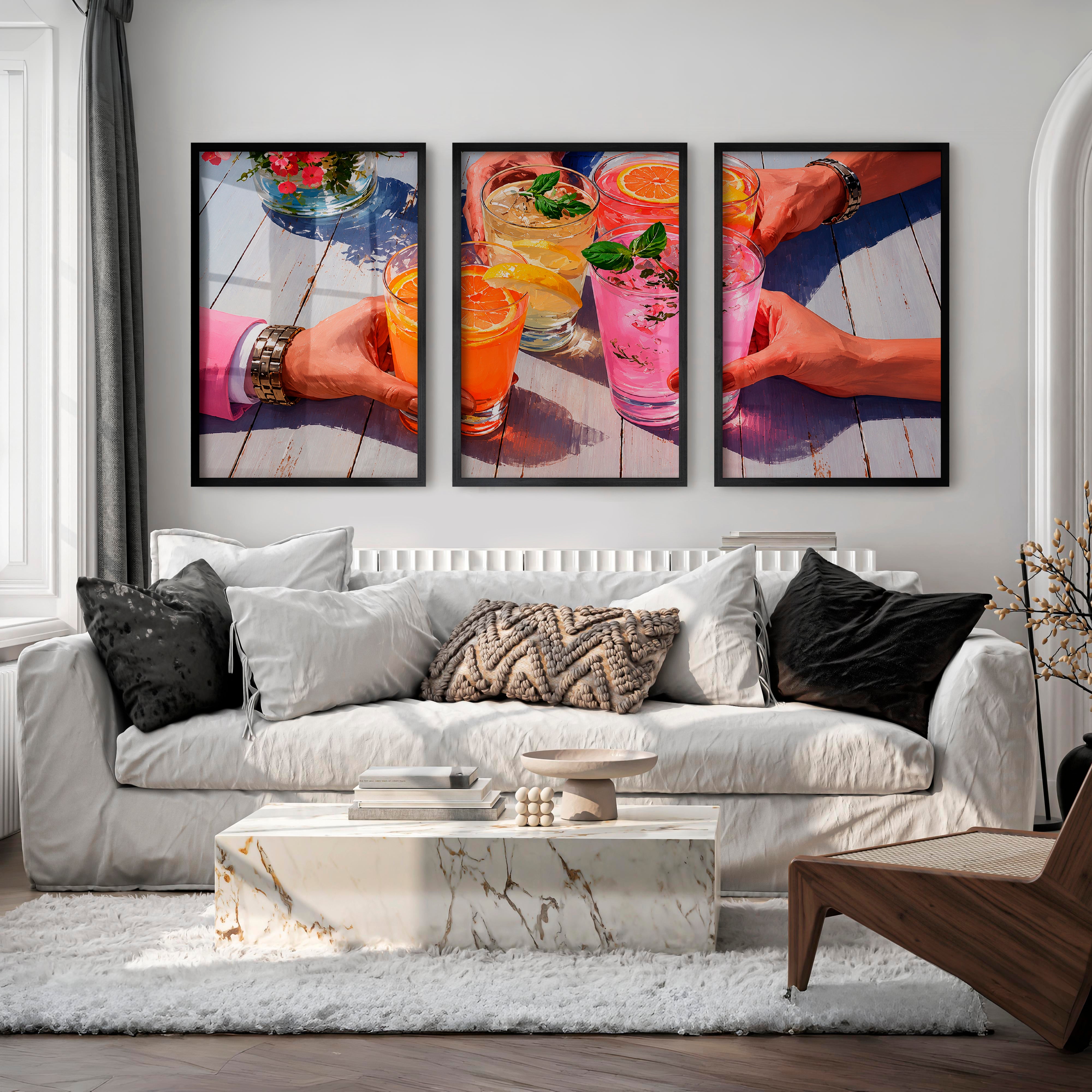Citrus Garden Drinks retro framed pictures - Black Framed Poster No Border - Artworksets