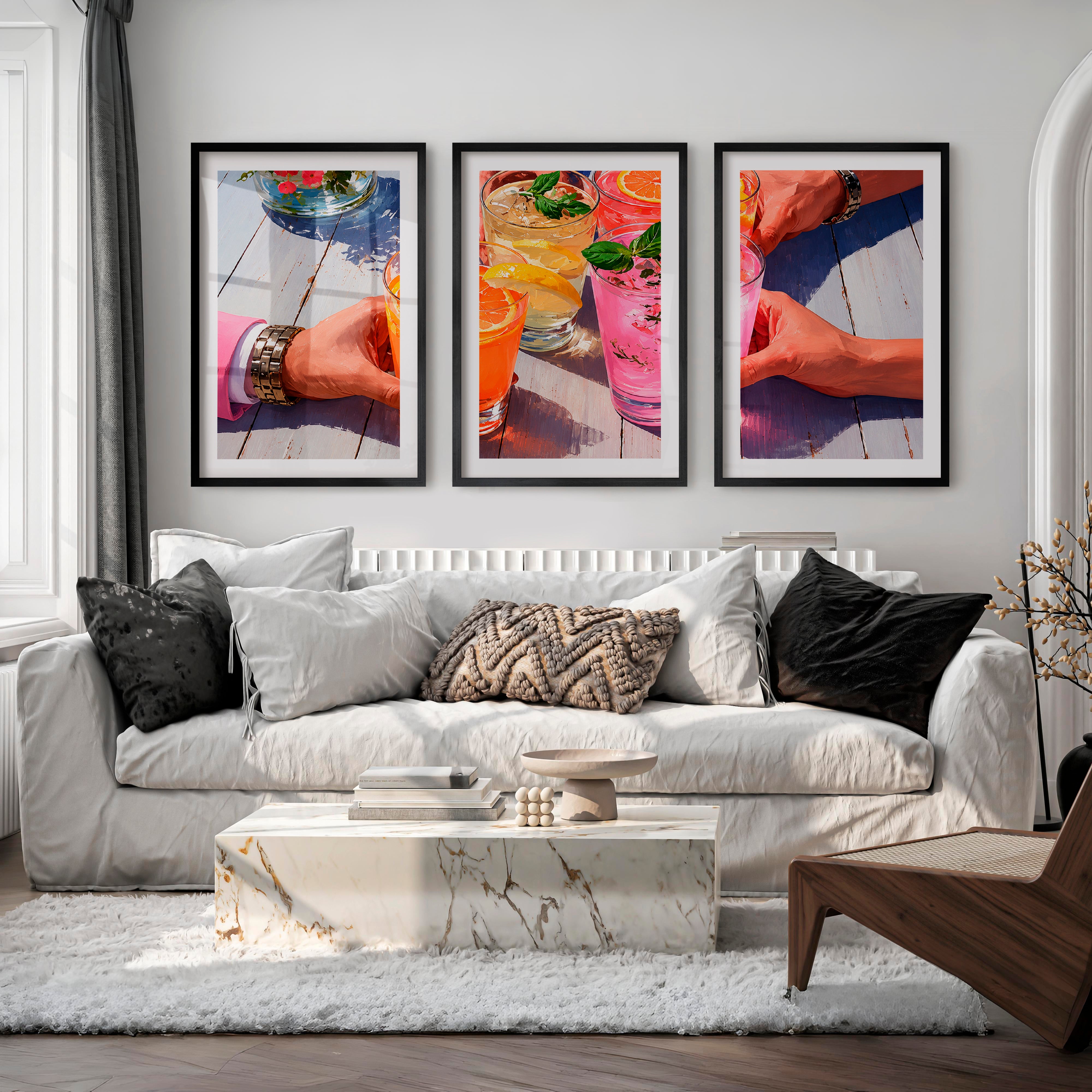 Citrus Garden Drinks retro framed pictures - Black Framed Poster with White Border - Artworksets
