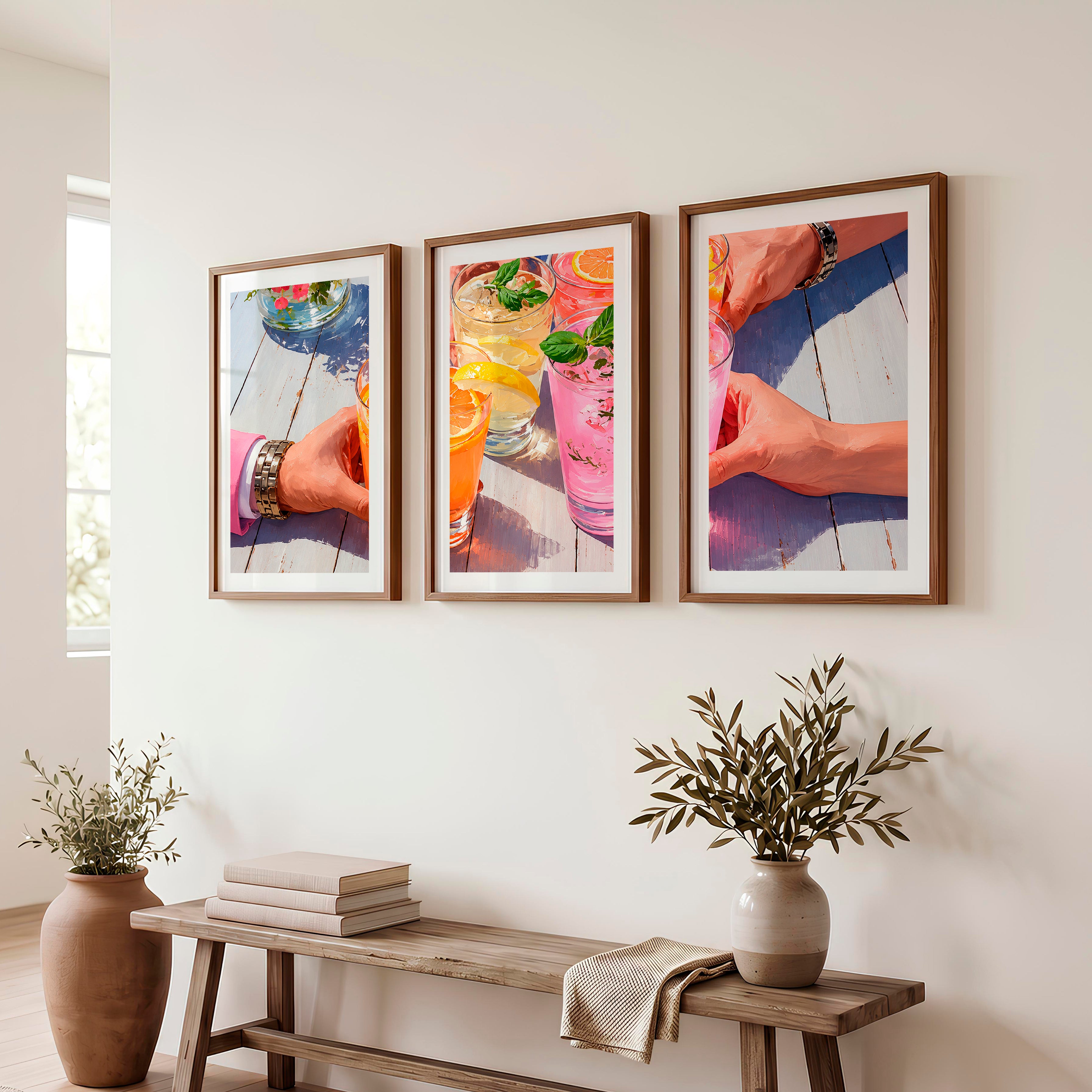Citrus Garden Drinks retro framed pictures - Dark Brown Framed Poster with White Border - Artworksets
