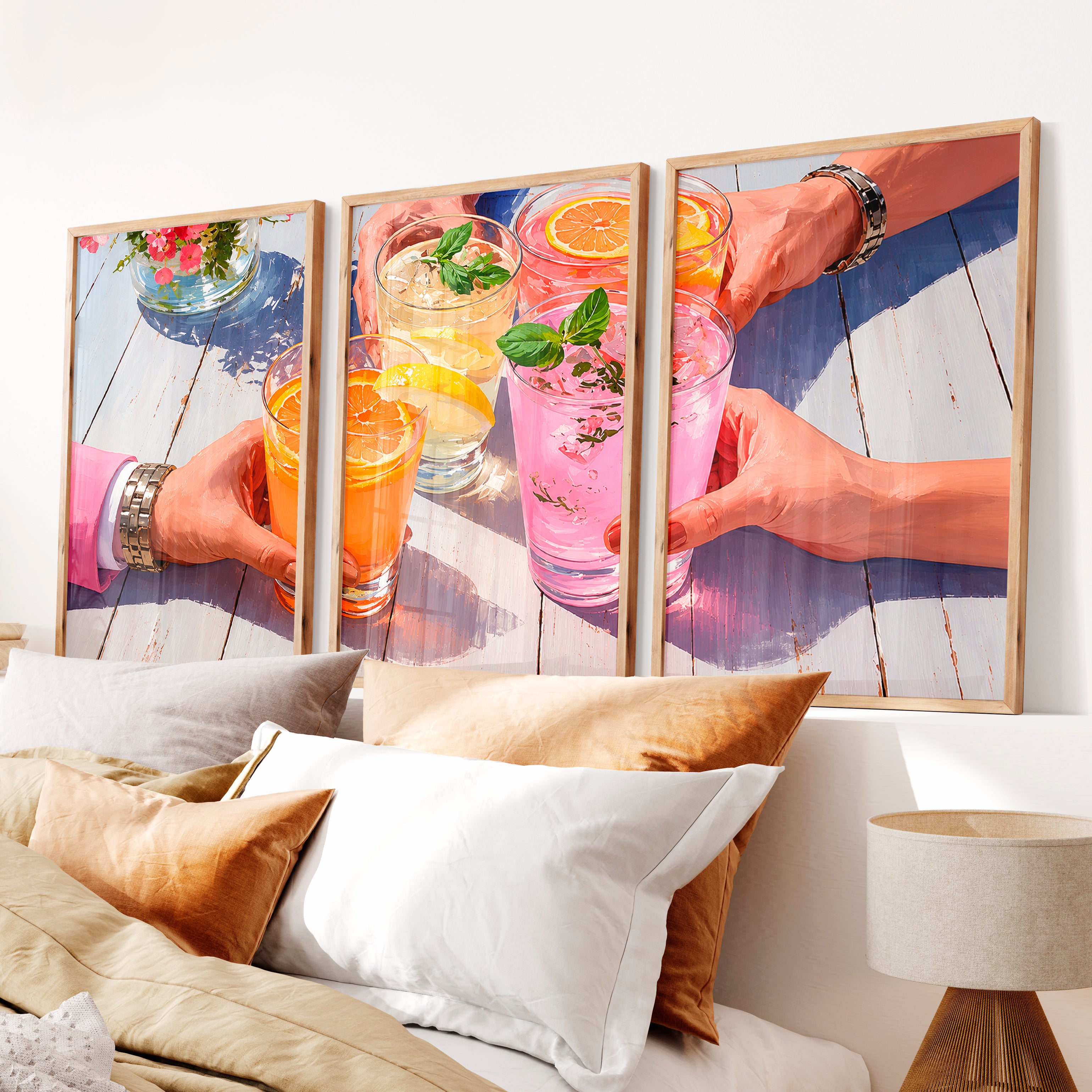 Citrus Garden Drinks retro framed pictures - Natural Wood Framed Poster No Border - Artworksets