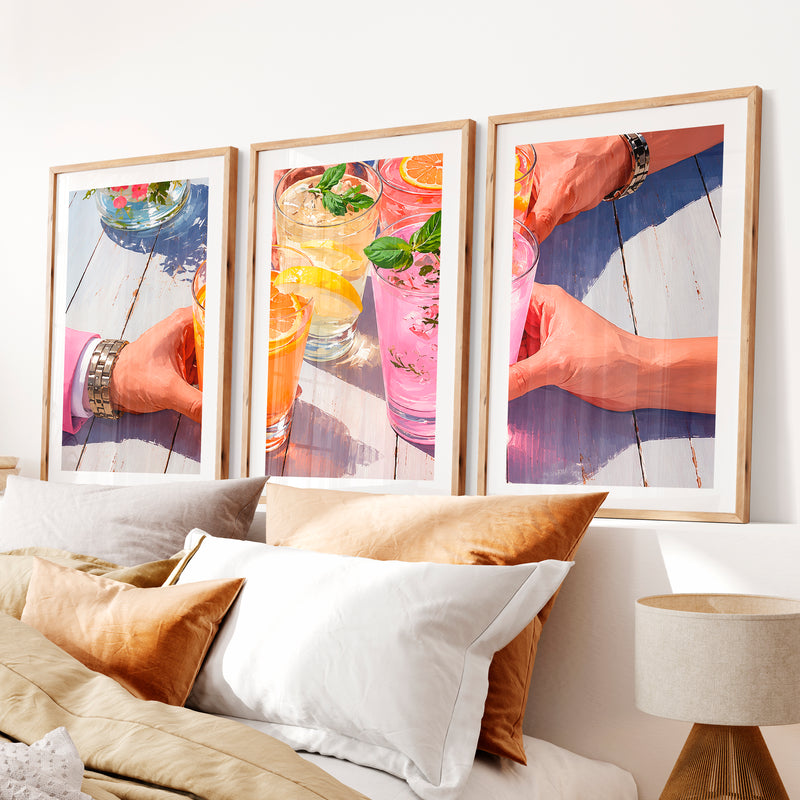 Citrus Garden Drinks retro framed pictures- Natural Wood Framed Poster with White Border - Artworksets
