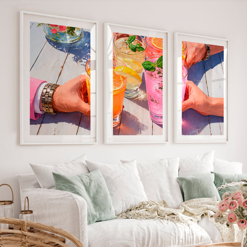 Citrus Garden Drinks retro framed pictures - White Framed Poster with White Border - Artworksets
