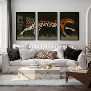 Retro Framed Pictures Featuring a Running Cheetah Triptych - Black Framed Poster No Border - Artworksets