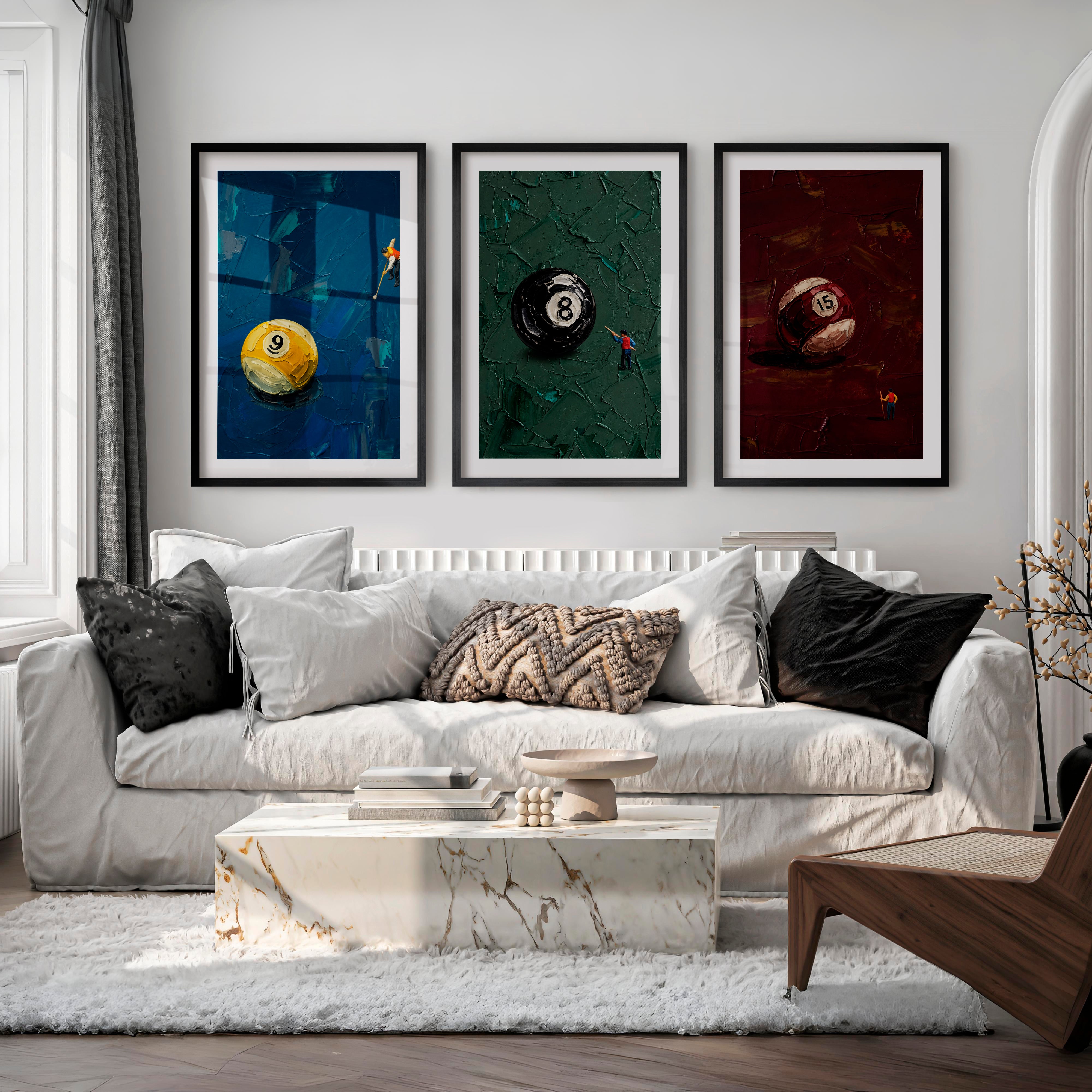 Billiard Ball Miniatures retro framed posters - Black Framed Poster with White Border - Artworksets