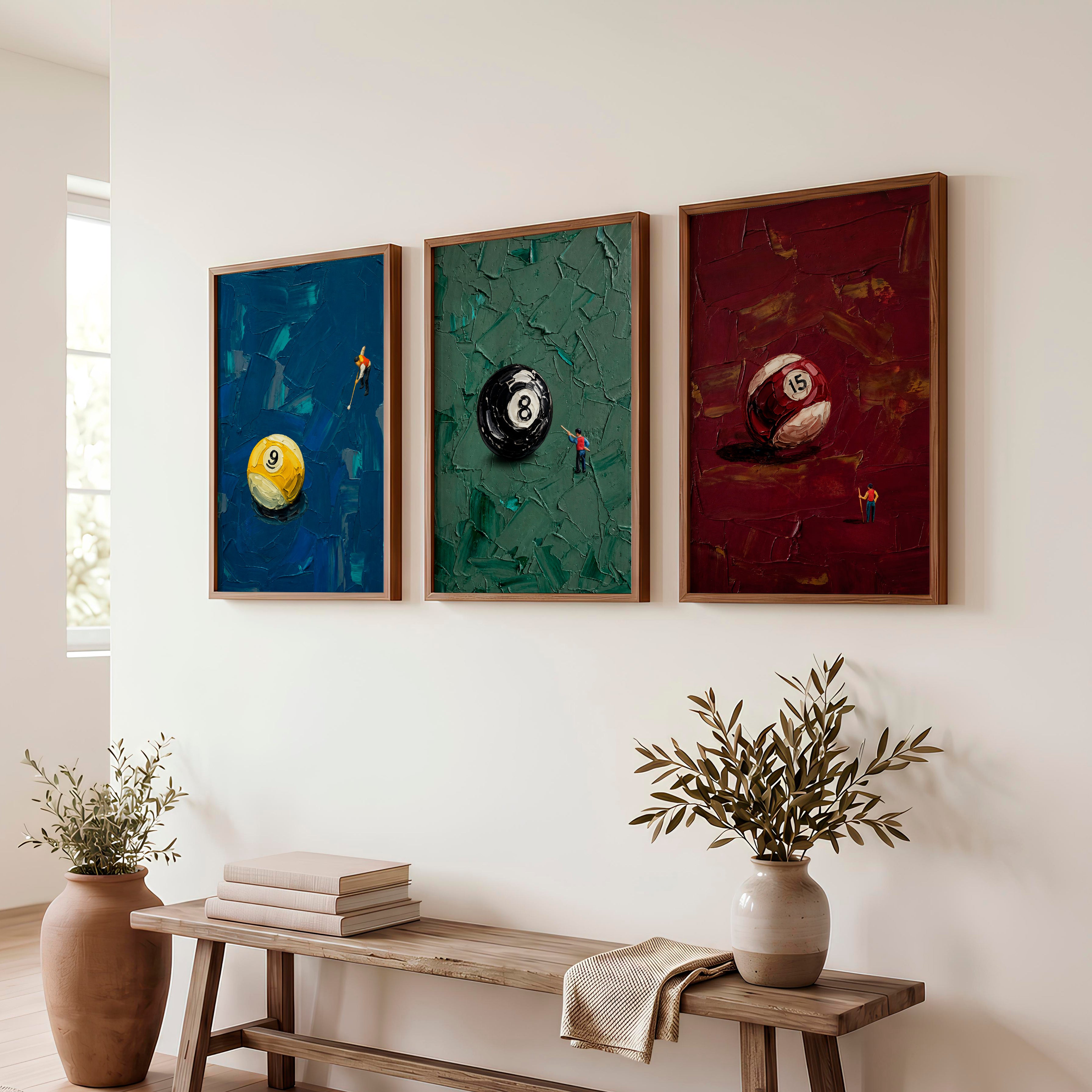 Billiard Ball Miniatures retro framed posters - Dark Brown Framed Poster No Border - Artworksets