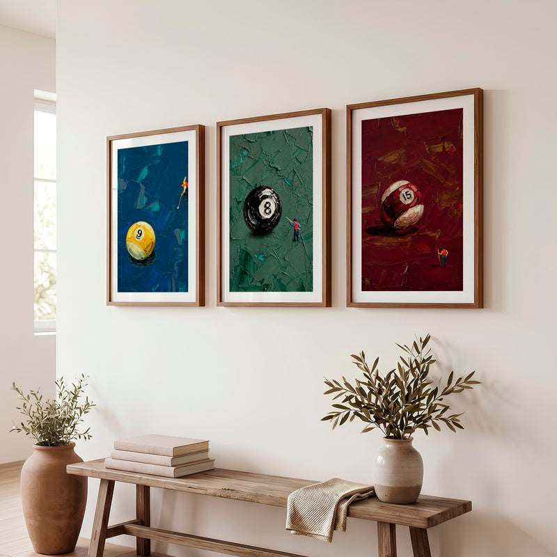 Billiard Ball Miniatures retro framed posters - Dark Brown Framed Poster with White Border - Artworksets