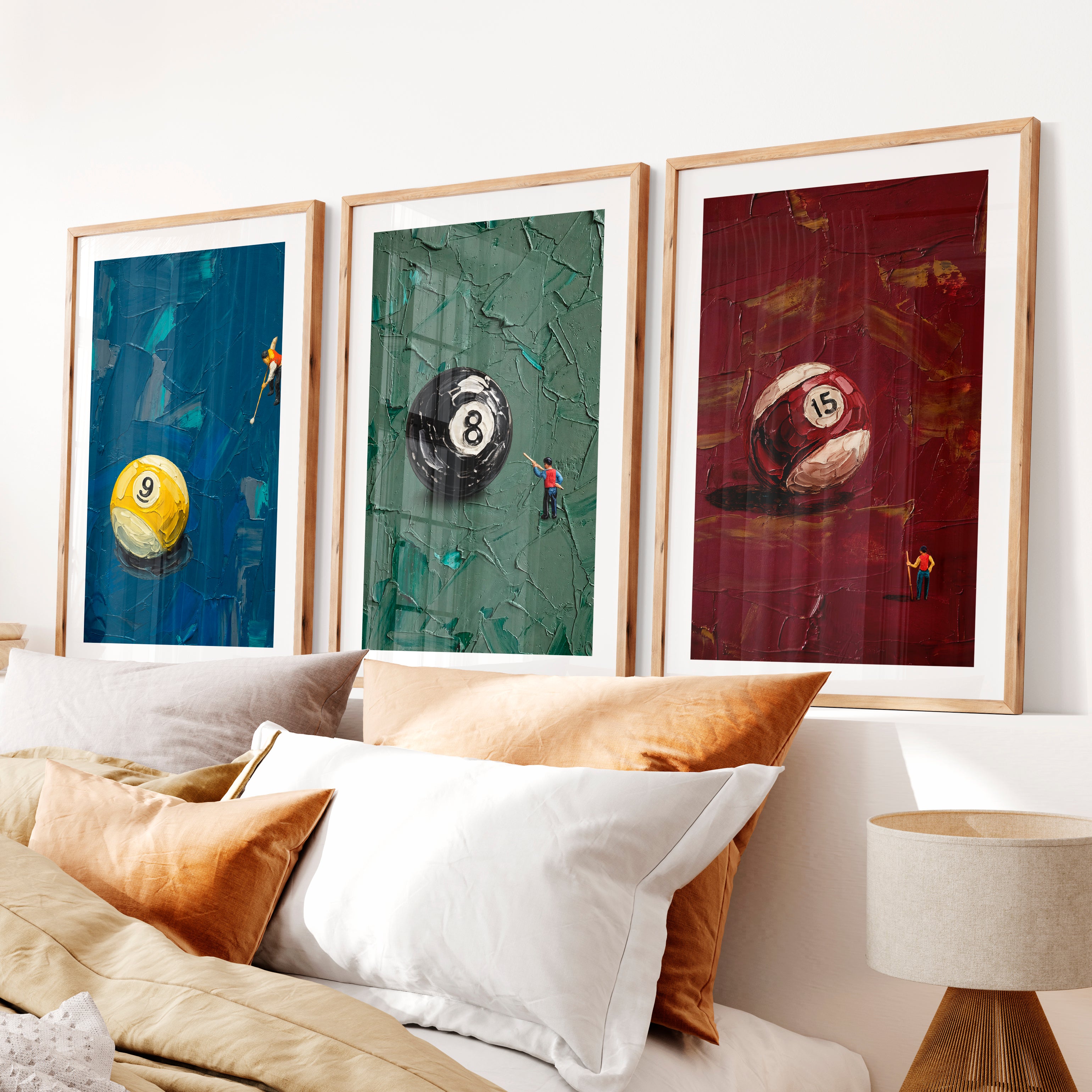 Billiard Ball Miniatures retro framed posters- Natural Wood Framed Poster with White Border - Artworksets