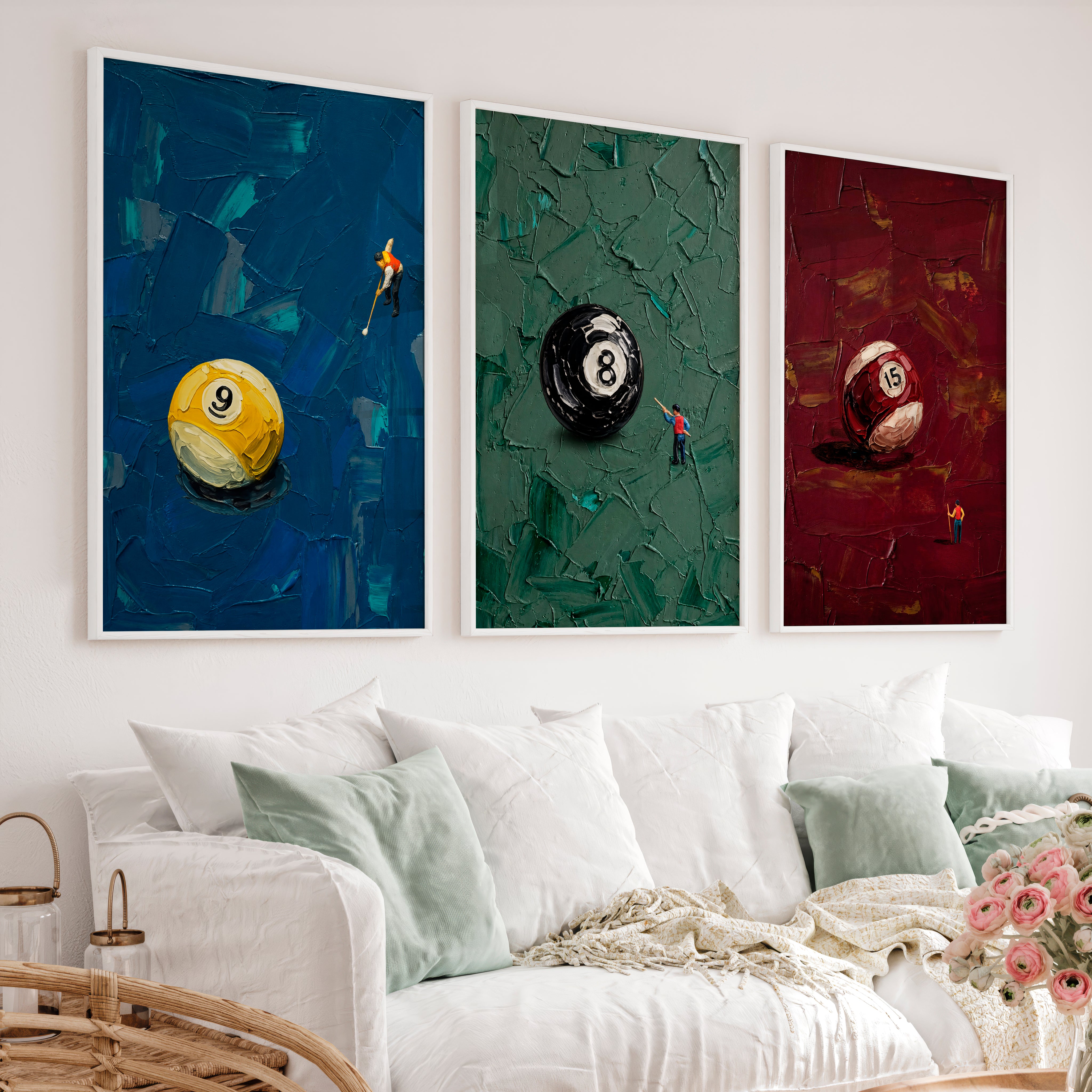 Billiard Ball Miniatures retro framed posters - White Framed Poster No Border - Artworksets