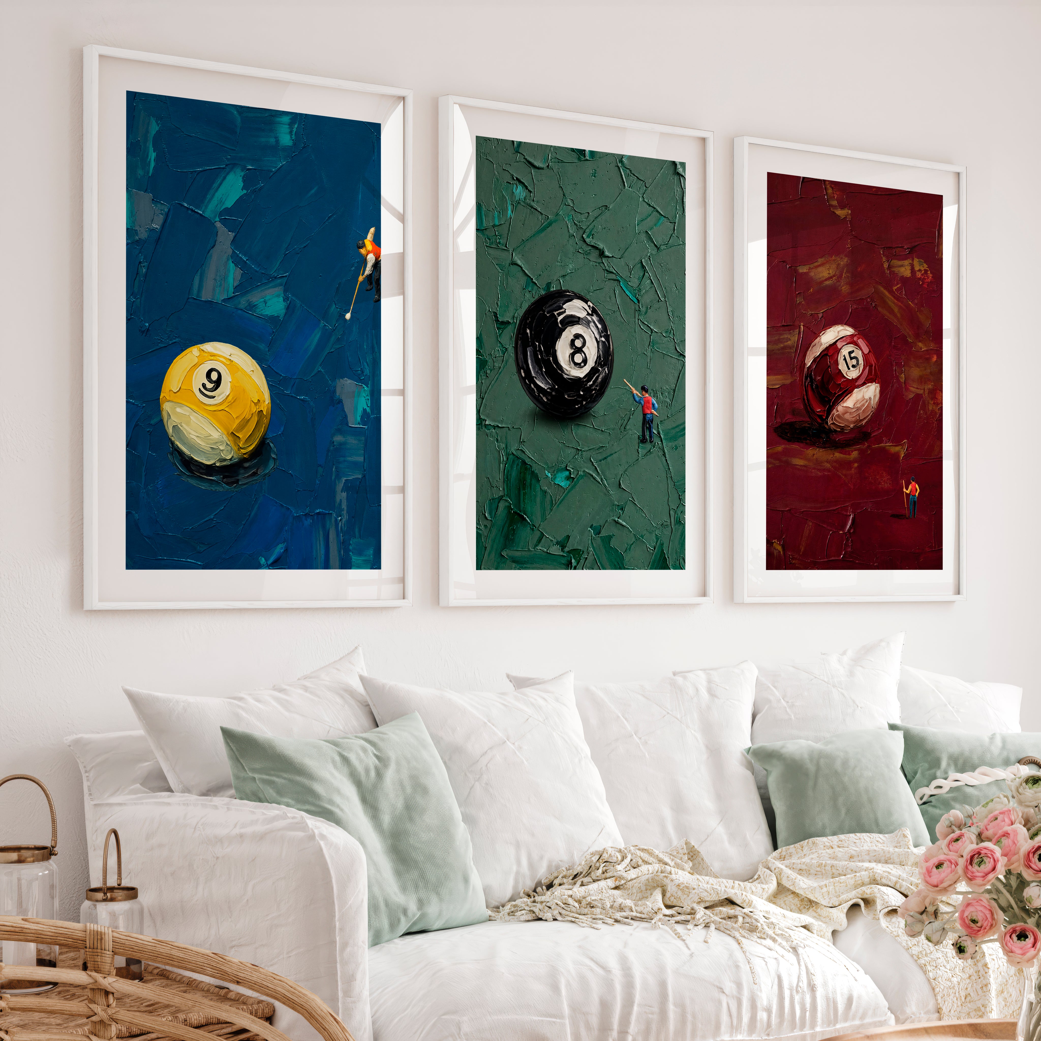 Billiard Ball Miniatures retro framed posters - White Framed Poster with White Border - Artworksets