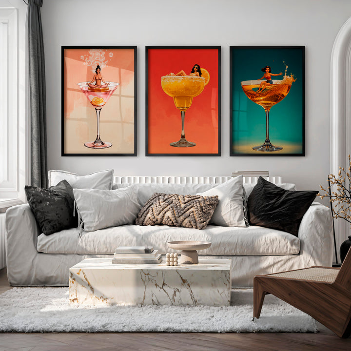 Pinup Cocktail Glass retro framed prints - Black Framed Poster No Border - Artworksets