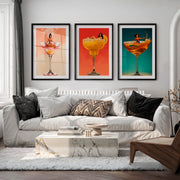 Pinup Cocktail Glass retro framed prints - Black Framed Poster with White Border - Artworksets