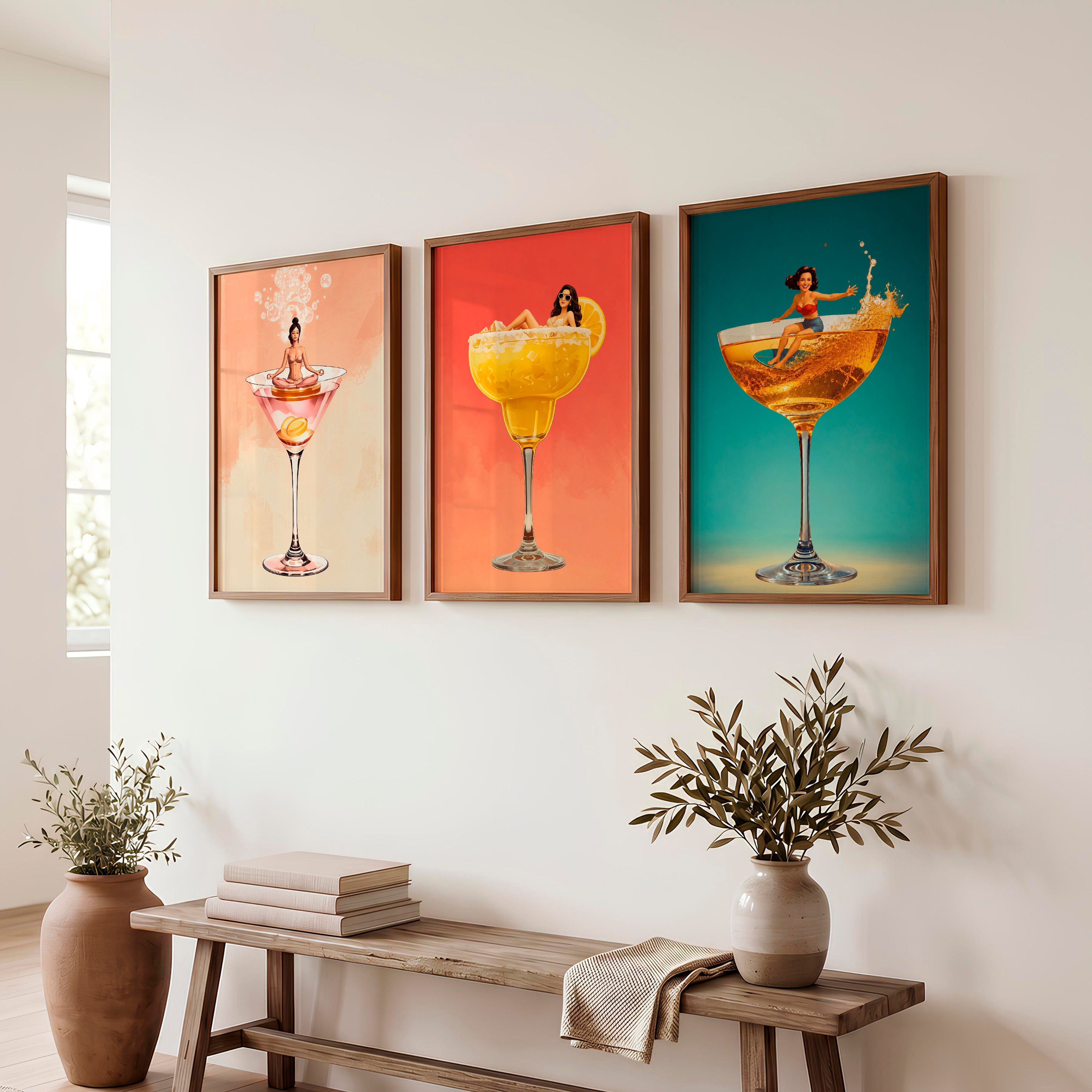 Pinup Cocktail Glass retro framed prints - Dark Brown Framed Poster No Border - Artworksets