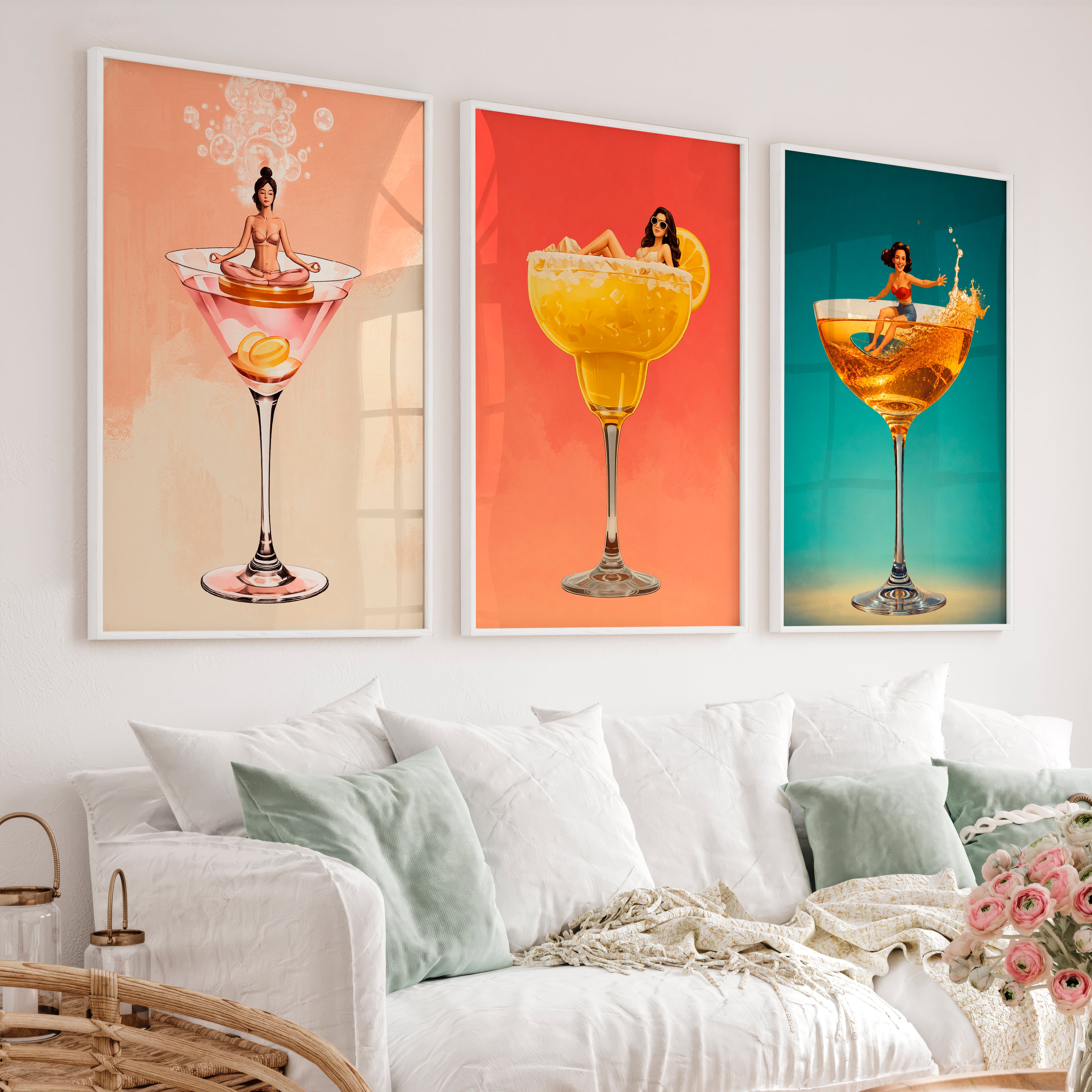 Pinup Cocktail Glass retro framed prints - White Framed Poster No Border - Artworksets