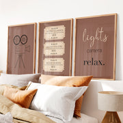 Retro Framed Prints Featuring Vintage Film Camera and Movie Tickets - Natural Wood Framed Poster No Border - Artworksets