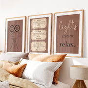 Retro Framed Prints Featuring Vintage Film Camera and Movie Tickets- Natural Wood Framed Poster with White Border - Artworksets