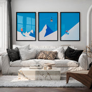 Retro Framed Wall Art Featuring Winter Mountain Skiers - Black Framed Poster No Border - Artworksets