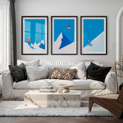Retro Framed Wall Art Featuring Winter Mountain Skiers - Black Framed Poster with White Border - Artworksets