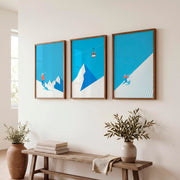 Retro Framed Wall Art Featuring Winter Mountain Skiers - Dark Brown Framed Poster No Border - Artworksets
