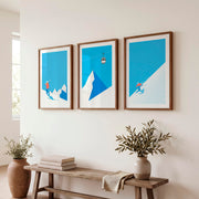 Retro Framed Wall Art Featuring Winter Mountain Skiers - Dark Brown Framed Poster with White Border - Artworksets
