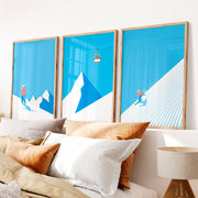 Retro Framed Wall Art Featuring Winter Mountain Skiers - Natural Wood Framed Poster No Border - Artworksets