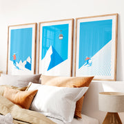 Retro Framed Wall Art Featuring Winter Mountain Skiers- Natural Wood Framed Poster with White Border - Artworksets