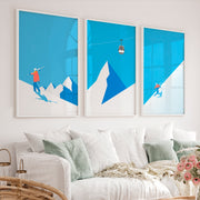 Retro Framed Wall Art Featuring Winter Mountain Skiers - White Framed Poster No Border - Artworksets