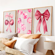 Pink Cherry Bow retro interior Art - Natural Wood Framed Poster No Border - Artworksets