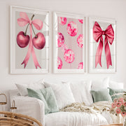 Pink Cherry Bow retro interior Art - White Framed Poster with White Border - Artworksets