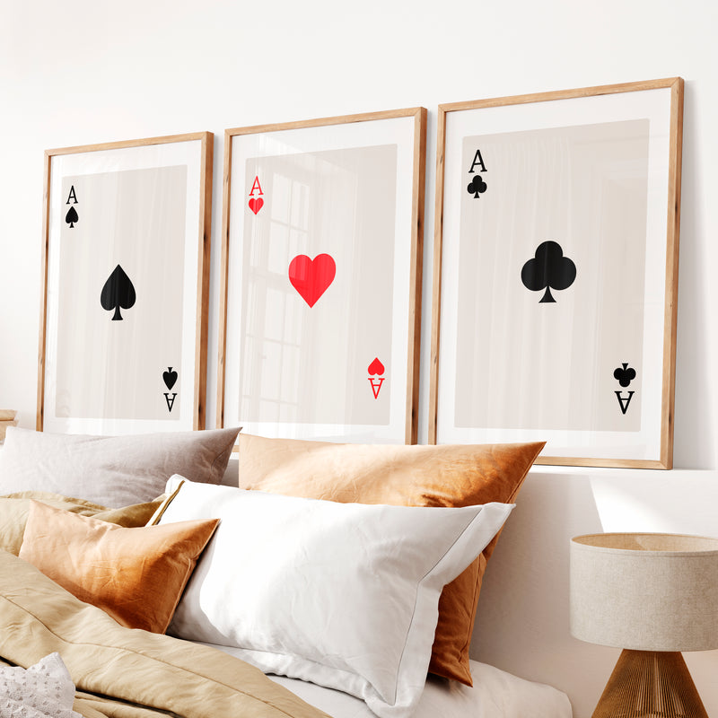 Ace Card retro interior decor- Natural Wood Framed Poster with White Border - Artworksets