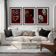 Wild Cat Clash retro interior decor with Leopard Dice - Black Framed Poster with White Border - Artworksets