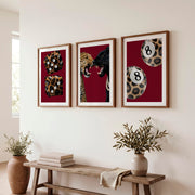 Wild Cat Clash retro interior decor with Leopard Dice - Dark Brown Framed Poster with White Border - Artworksets
