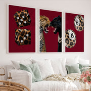 Wild Cat Clash retro interior decor with Leopard Dice - White Framed Poster No Border - Artworksets
