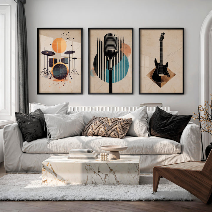 Music Studio Retro Interior Decor - Black Framed Poster No Border - Artworksets