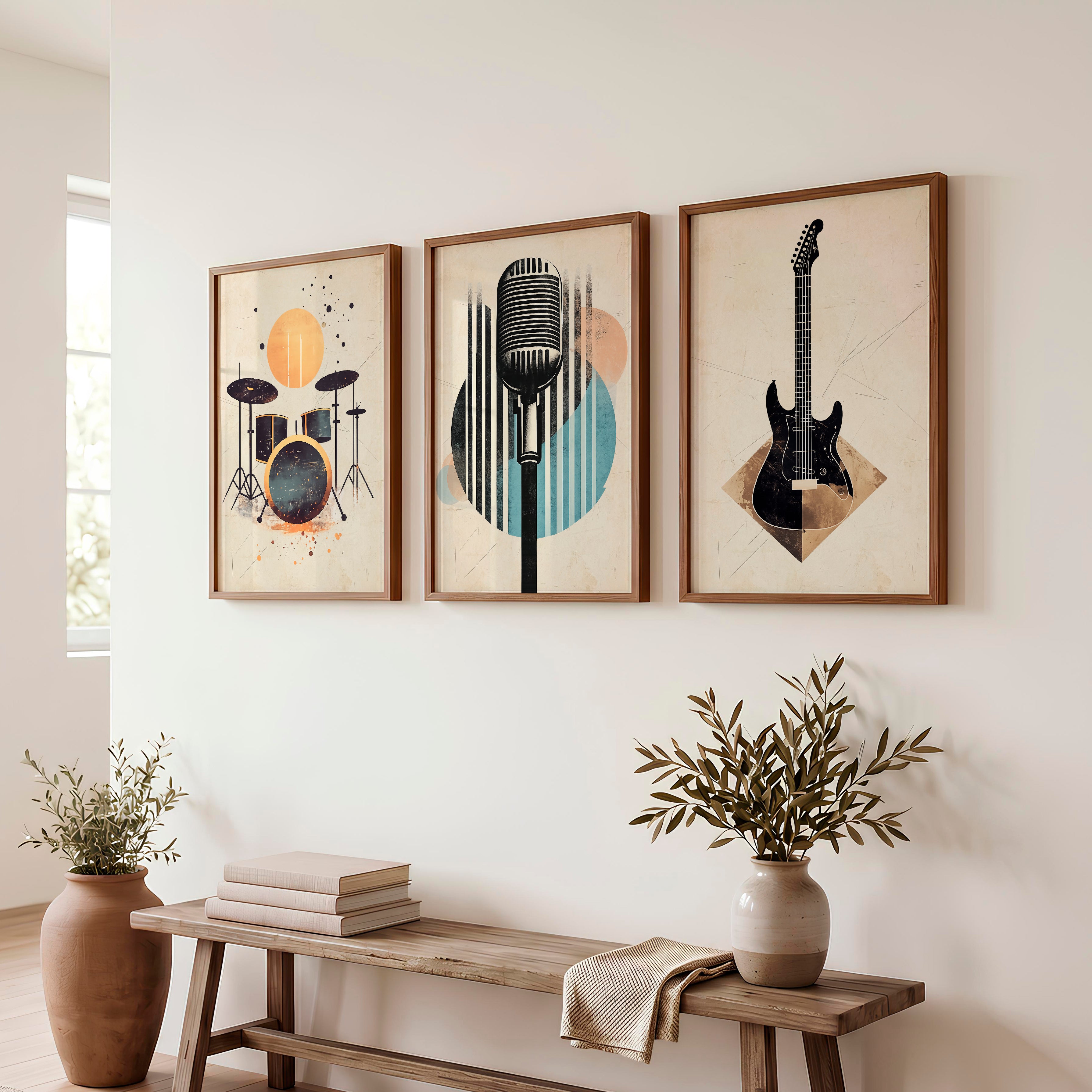 Music Studio Retro Interior Decor - Dark Brown Framed Poster No Border - Artworksets