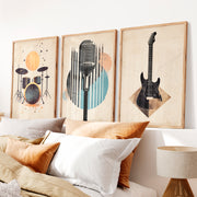 Music Studio Retro Interior Decor - Natural Wood Framed Poster No Border - Artworksets