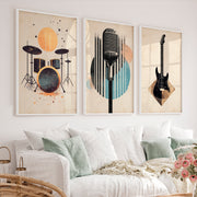 Music Studio Retro Interior Decor - White Framed Poster No Border - Artworksets