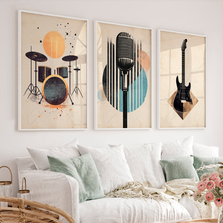 Music Studio Retro Interior Decor - White Framed Poster No Border - Artworksets
