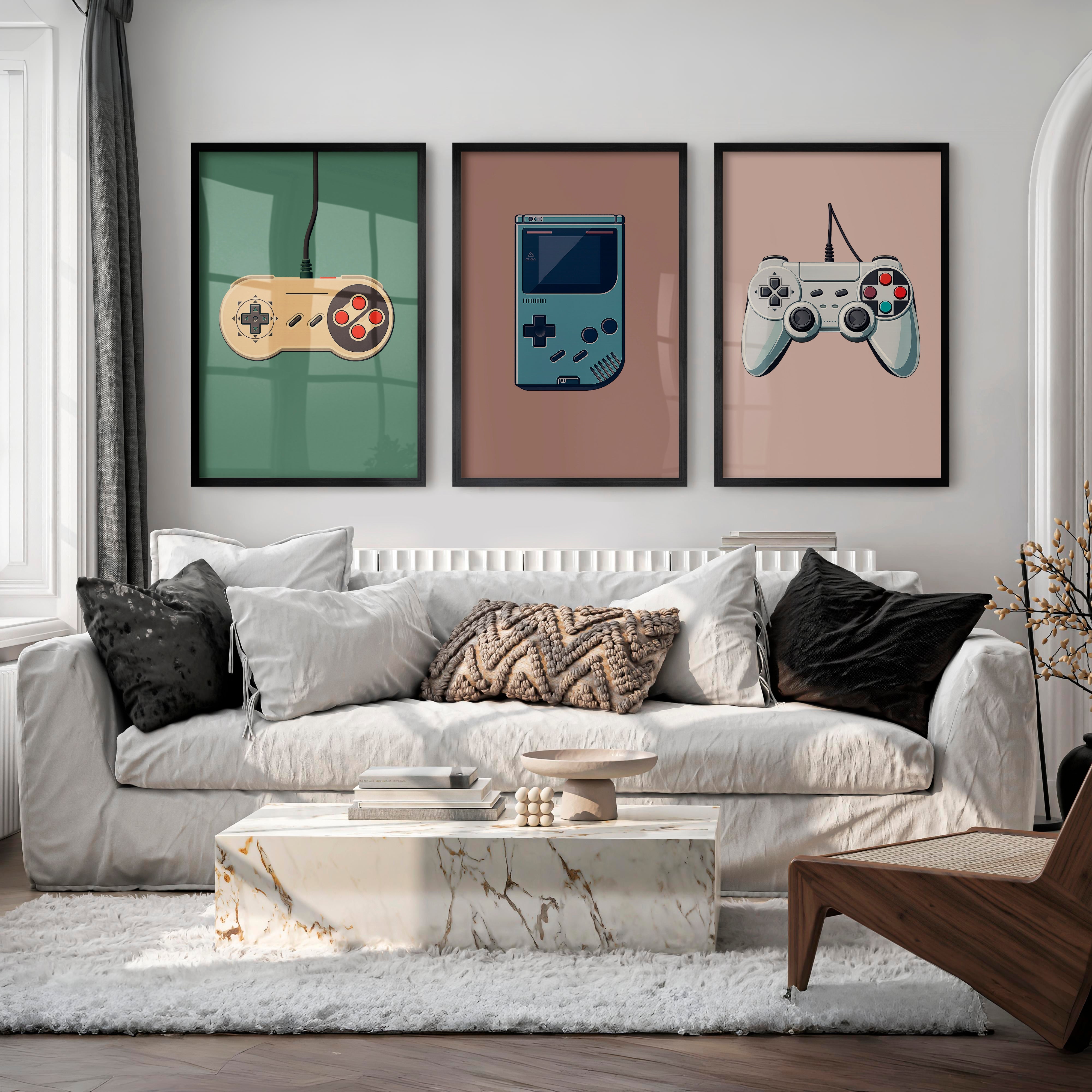 Vintage Game Controllers retro interior design - Black Framed Poster No Border - Artworksets