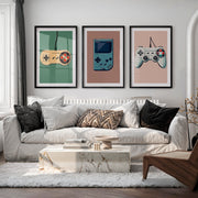 Vintage Game Controllers retro interior design - Black Framed Poster with White Border - Artworksets