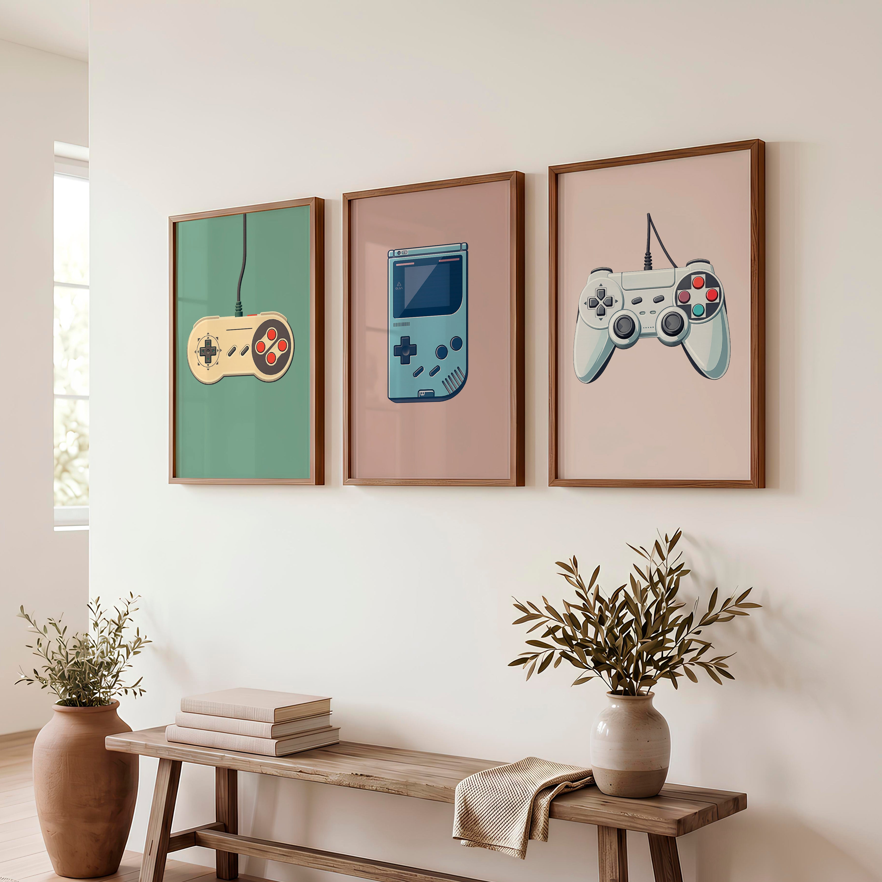 Vintage Game Controllers retro interior design - Dark Brown Framed Poster No Border - Artworksets