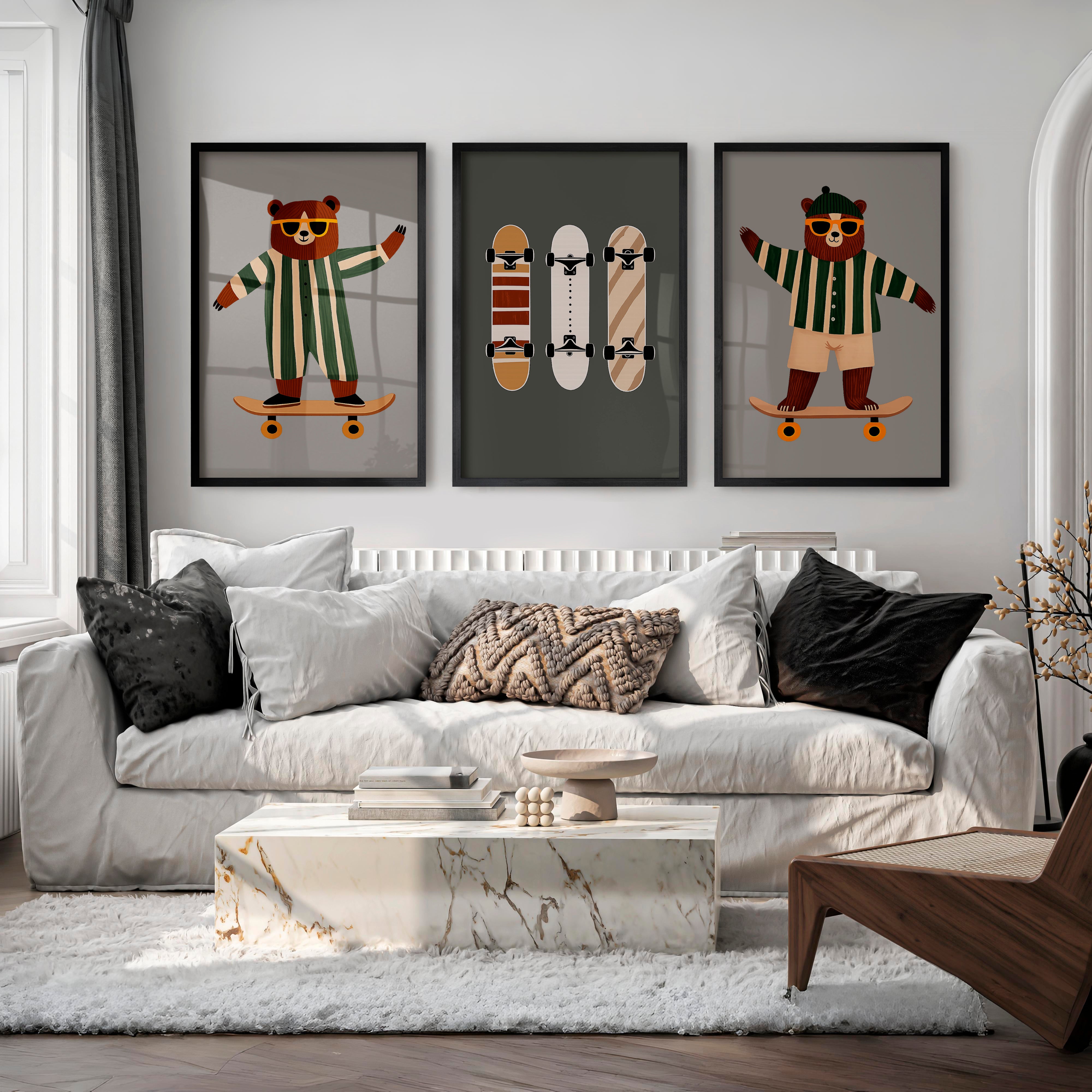 Skater Bears retro interior design ideas - Black Framed Poster No Border - Artworksets