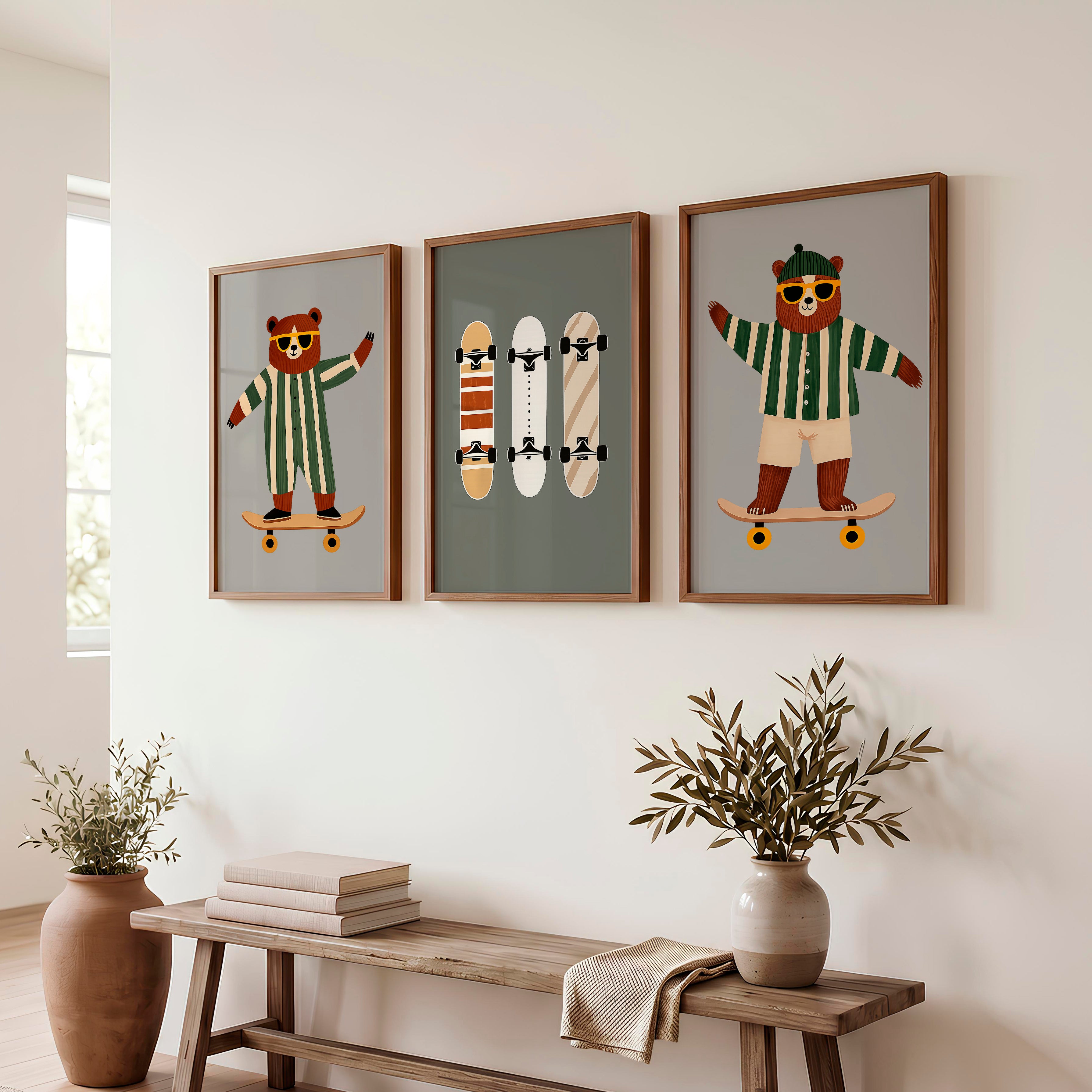Skater Bears retro interior design ideas - Dark Brown Framed Poster No Border - Artworksets