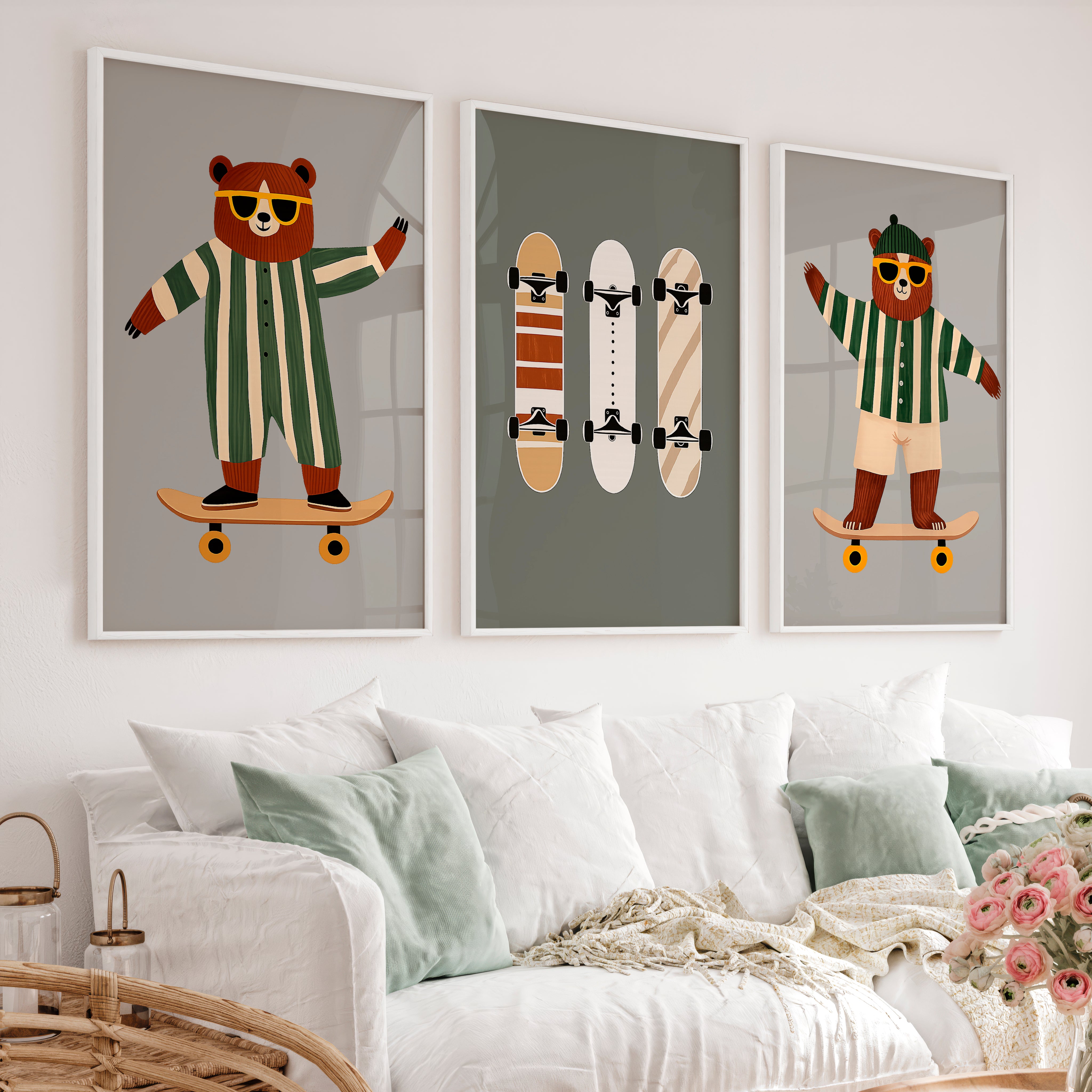 Skater Bears retro interior design ideas - White Framed Poster No Border - Artworksets